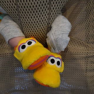 Child's Feet in Bright Yellow Character Slippers