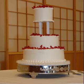 Three-Tiered Wedding Cake with Red Roses