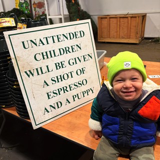 Adorable Toddler at Christmas Market Espresso Stand
