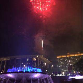 Spectacular Fireworks Display Over City Hall Fountain