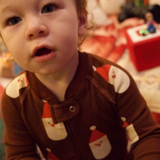Toddler in Christmas Pajamas on Holiday Morning
