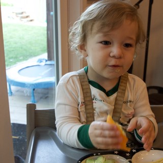 Toddler Enjoying Mealtime at Home on Christmas Eve