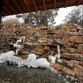 The Frozen Waterfall in the Stone Wall of Santa Fe