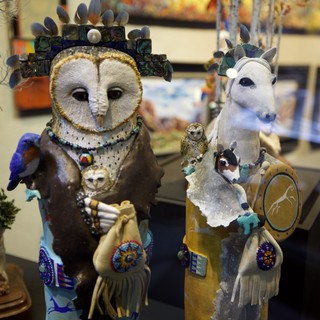 Ornate Native American-Inspired Owl and Horse Art Sculptures
