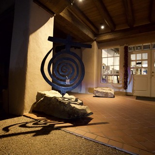 Blue Spiral Sculpture at Night in Southwest Courtyard