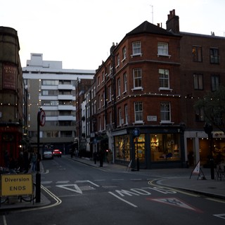 Twilight Urban Street Scene in Historic London District