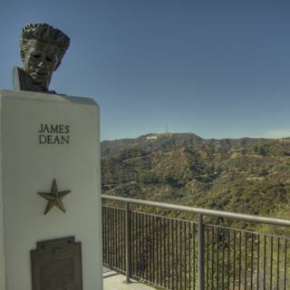 Hollywood Sign Monument with Handrail and Blue Sky