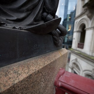 Close-up Detail of Victorian Era Bronze Statue Base