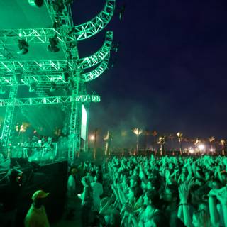 Green Lights Illuminate the Crowd at Coachella Rock Concert
