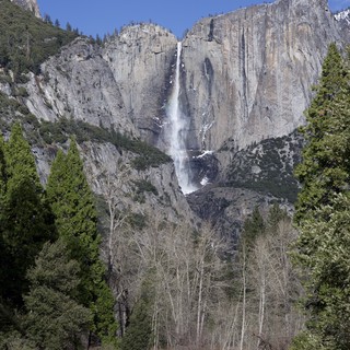 Yosemite Falls Cascading Down Granite Cliffs in Winter