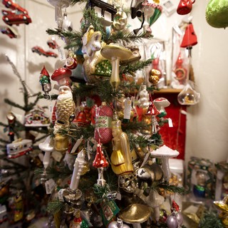 Whimsical Vintage Christmas Ornament Collection on Display Tree