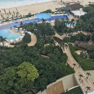 Aerial View of Beach and Pool at Resort