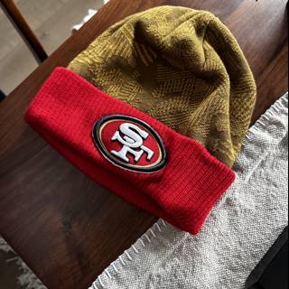 Red and gold beanie