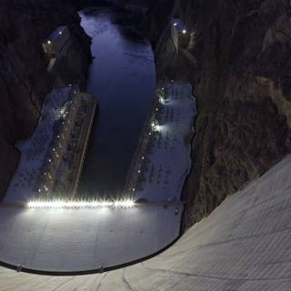 Illuminated Hoover Dam at Night