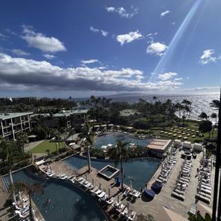 Panoramic View of Wailea Harbor and Pool from Above