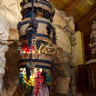 Wine Barrel Chandelier with Colorful Glass Grapes