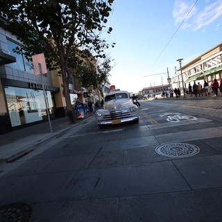 Classic Chrome Cruiser on San Francisco Street at Dusk