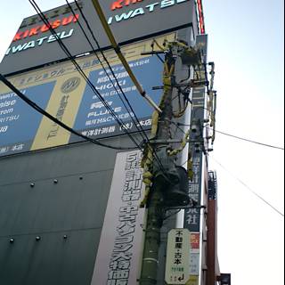 Japanese sign towering over the city