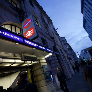 Moorgate Station Northern Line Entrance at Dusk