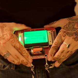 Tattooed Hand Holding Green Screen