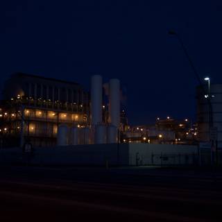 Illuminated Factory at Night