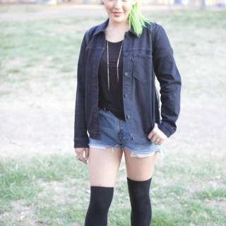 Green-haired Girl Rocks Black Boots in the Great Outdoors