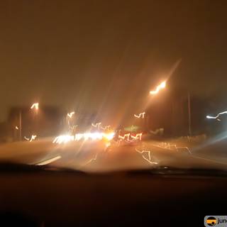 Blurred city lights on the freeway