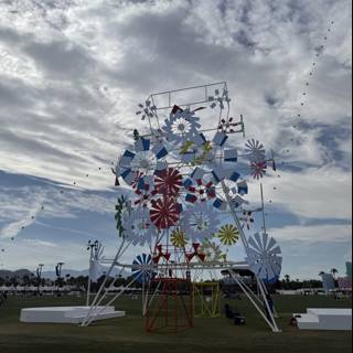 Whimsical Wheels Under Cloudy Skies