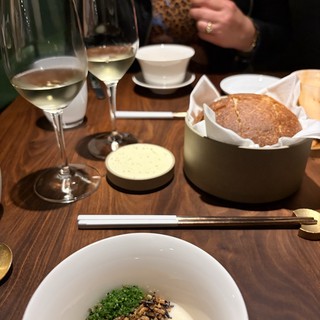 Japanese Fine Dining: Raw Egg Yolk Rice Bowl and White Wine