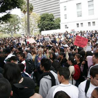 2006 School Walkout Protesters Gather in Front of Building