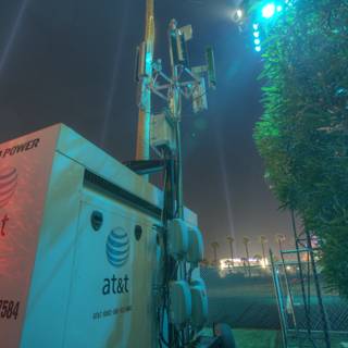 Illuminated Cell Tower in the Night Sky