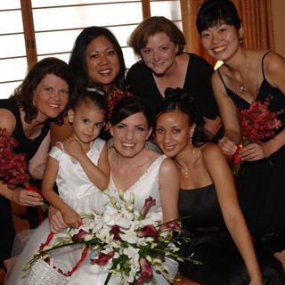 Bride and Bridesmaids Celebrate Together Before Wedding Ceremony