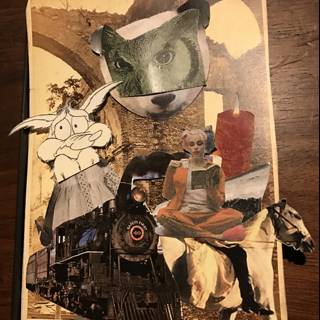 Collage of Train and Cat Images on Book