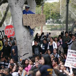 School Walkout Protesters Gather Around Tree
