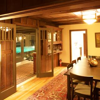Rustic Dining Room with Hardwood Flooring