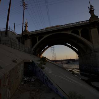 Graffiti adorns LA river bridge