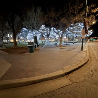 Winter Evening Plaza with Festive Light Display