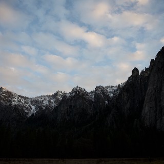 Winter Dawn Breaking Over Yosemite Valley Cliffs