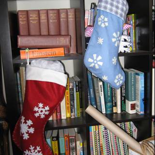 Holiday Stockings on the Bookshelf