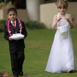 Young couple at a Hawaiian wedding