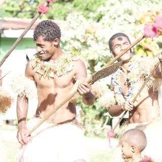 Traditional Fiji Men Perform Spear Dance