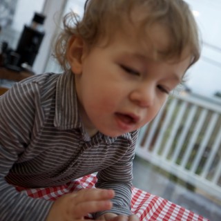 Toddler Engaged in Focused Hand Activity at Table