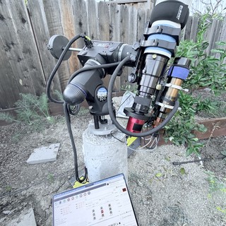 Backyard Astrophotography Setup with Telescope and Computer Control