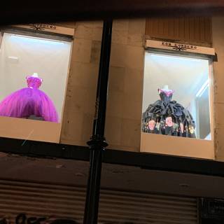 Boutique Window Display Featuring Evening Dresses