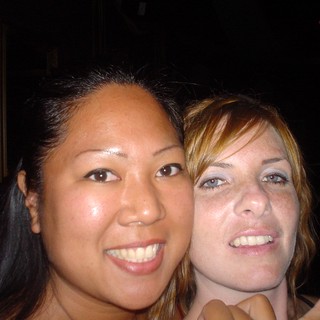 Two Friends Smiling Together at Night Out