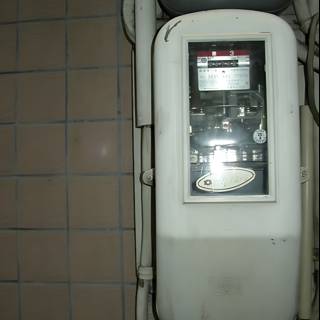 White Electrical Meter Against Tiled Wall