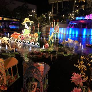 Spectacular Nighttime Float Display in Pond