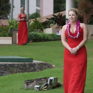 Red Dress on Green Lawn