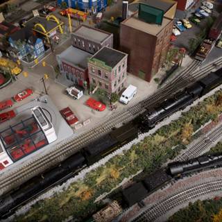 Miniature train on a bustling diorama