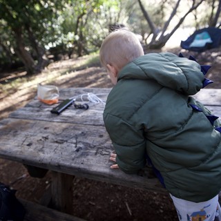 Little Explorer at Campsite Picnic Table